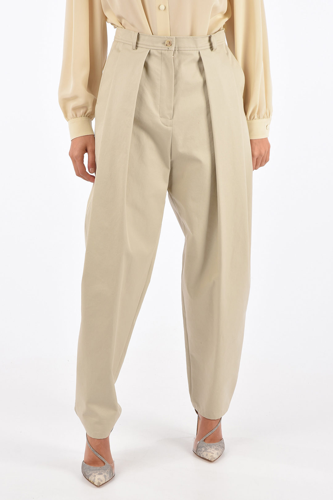 High-rise tapered leather pants in beige - Magda Butrym