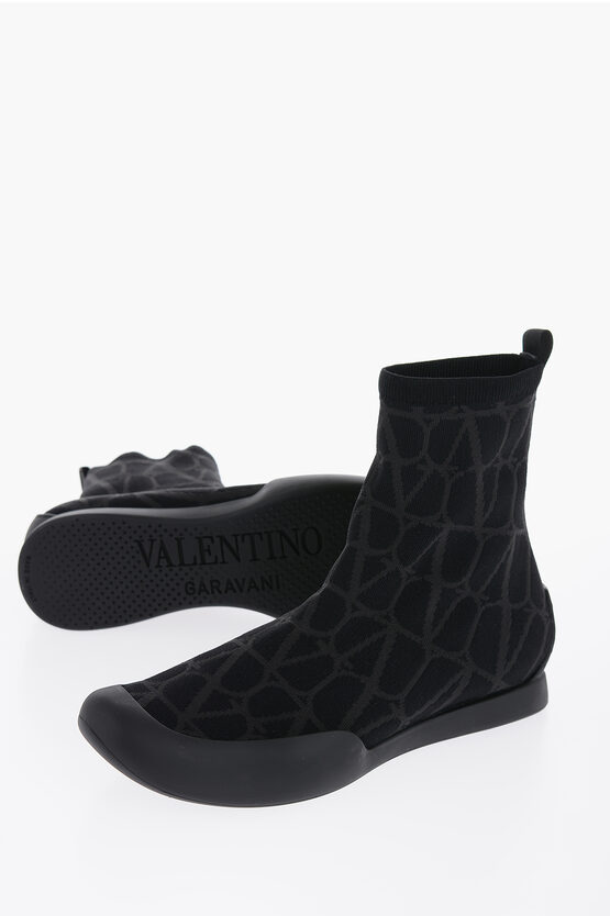 Shop Valentino High-top Sneakers With Monogram Jacquard Logo