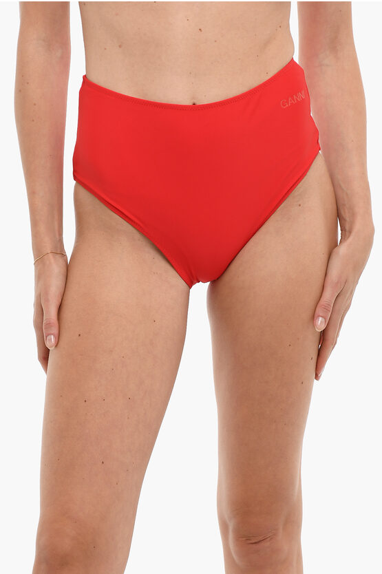 Ganni High Waist Bikini Bottom In Red