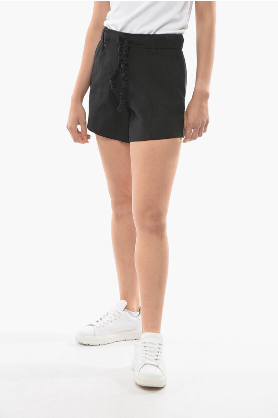 Ganni High Waist Cotton Shotrs With 3 Pockets In Black