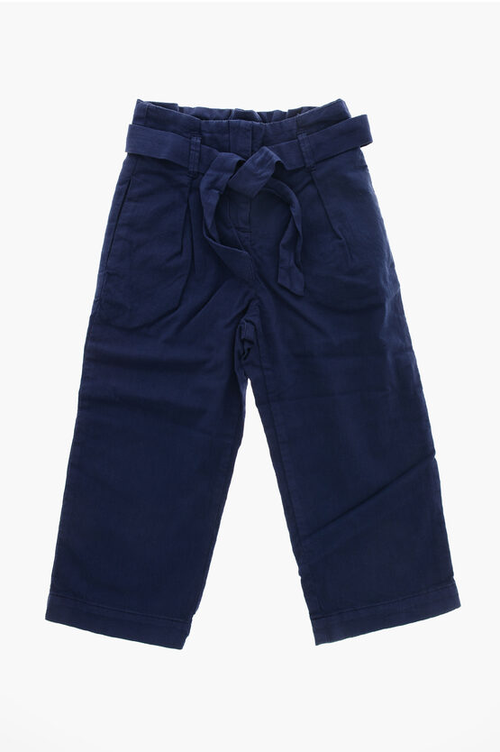 Bonpoint High Waist Cotton Stretch Pants With Belt In Blue