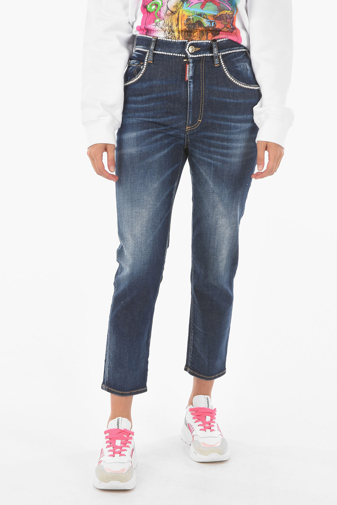 Dsquared2 High Waist Cropped TWIGGY Jeans with beaded
