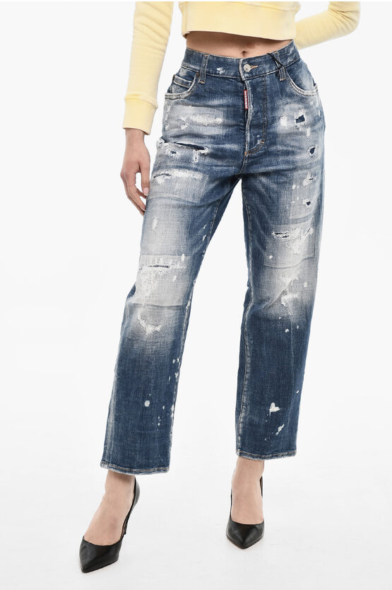 Dsquared2 High Waist Distressed Acid Wash Jeans