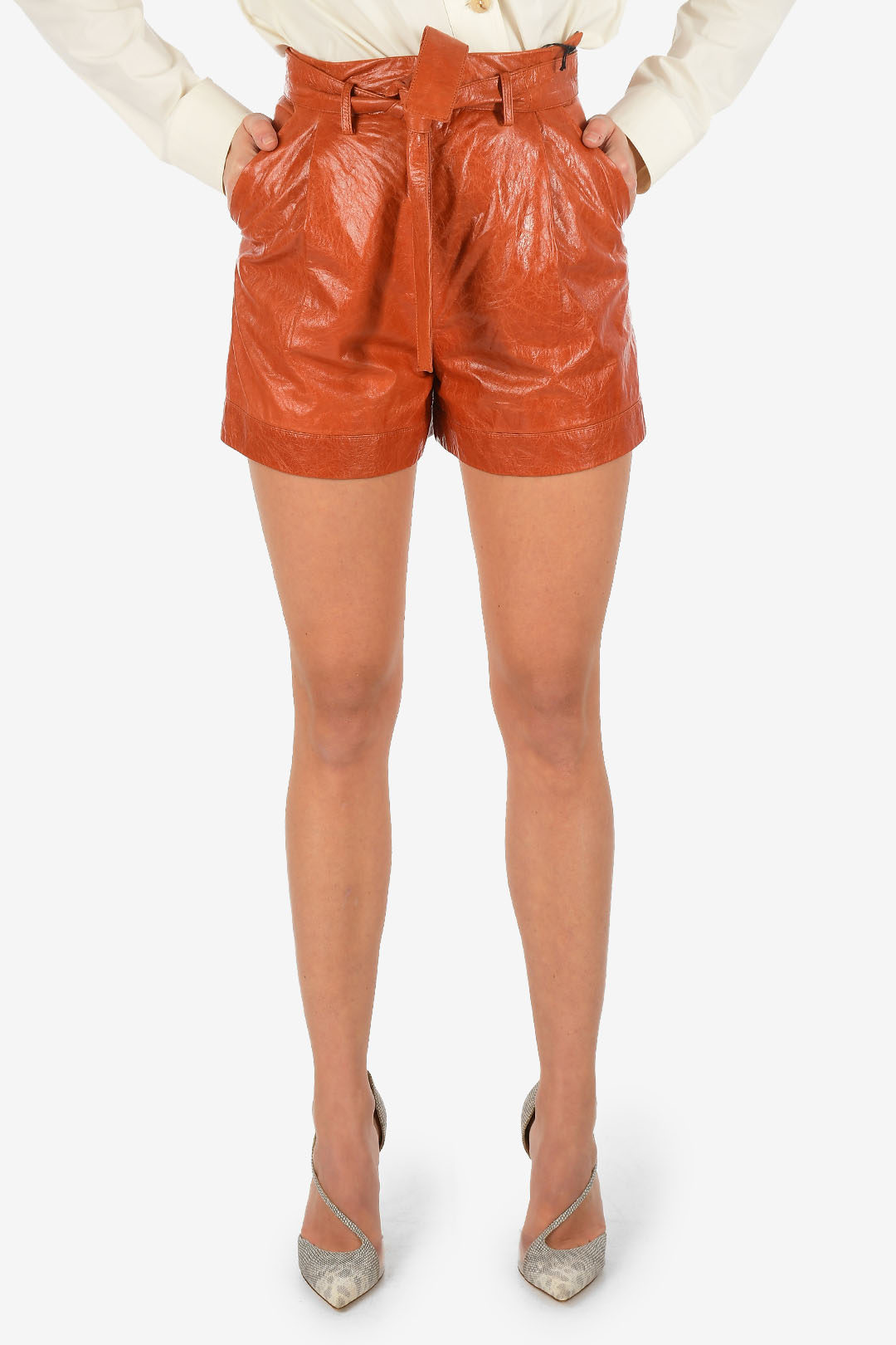 High Waist Leather Shorts With Belt