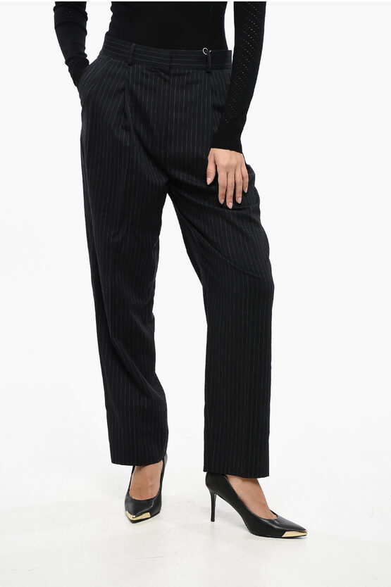 Totême High Waist Pinstriped Double Pleat Pants Grösse 40 In Black