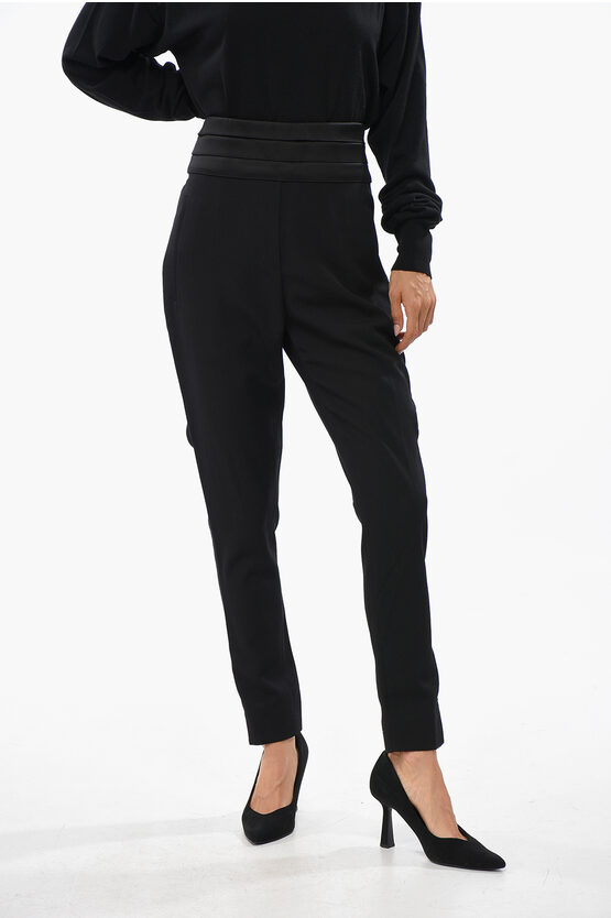 Balmain High Waist Satin Carrots Solid Color Pants In Black