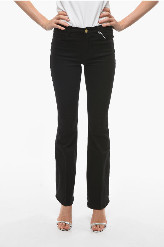 Frame High Waist Stretch Cotton Flared Jeans 26cm In Black