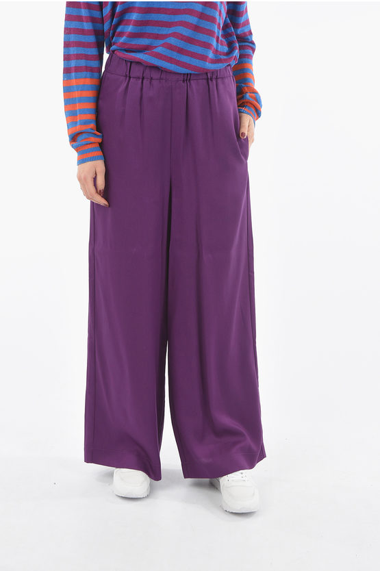 Woolrich High-waist Twill Fluid Palazzo Pants In Purple
