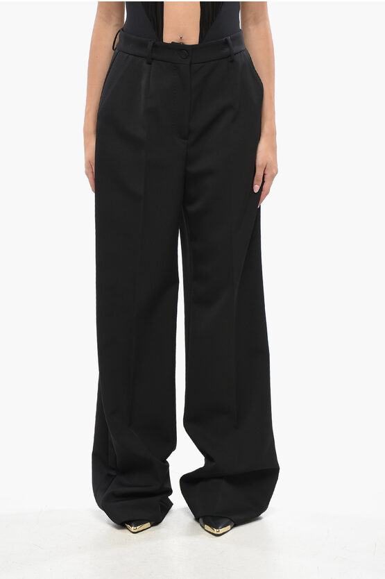 Dolce & Gabbana High-waist Virgin Wool Blend Single Pleated Pants In Black
