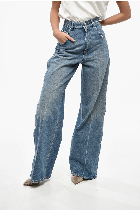 Stella Mccartney High Waist Wide Leg Jeans With Side Buttons 29cm In Blue