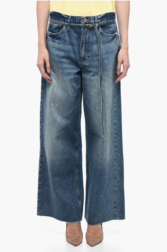 FRAME HIGH-WAISTED BAGGY DENIMS WITH RAW-CUT HEM 