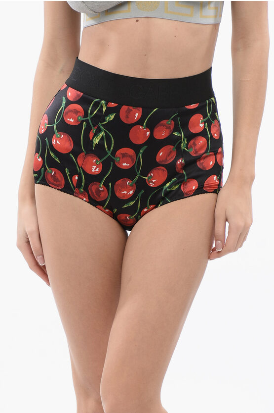 DOLCE & GABBANA HIGH-WAISTED BIKINI SLIP WITH CHERRY PRINT