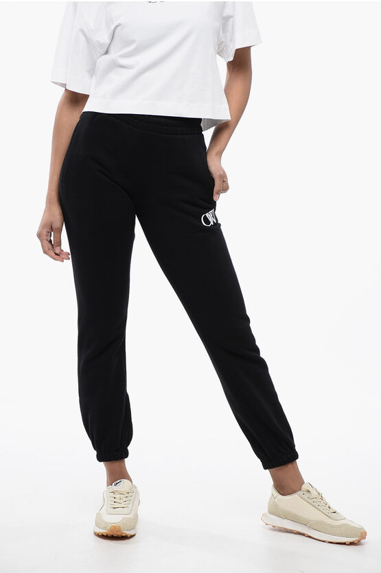 Off-white High-waisted Brushed Cotton Joggers With Contrasting Monogra