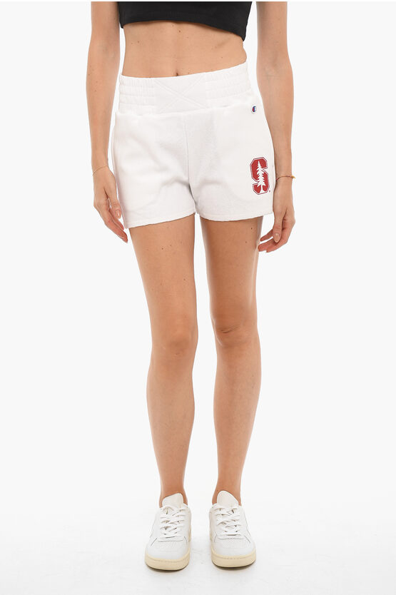 Champion High-waisted Brushed Cotton Shorts With Contrasting Print In White