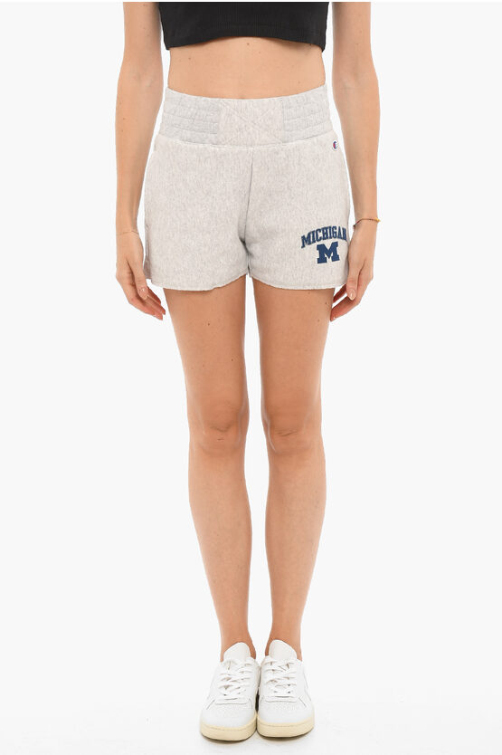 Champion High-waisted Brushed Cotton Shorts With Contrasting Print In White