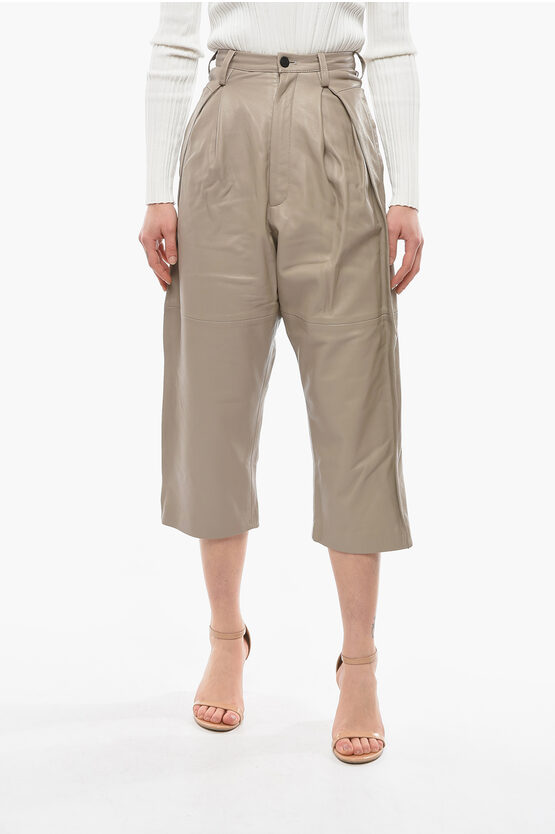 The Mannei High-waisted Cowhide Matignon Trousers With Wide-leg And Ple In Green