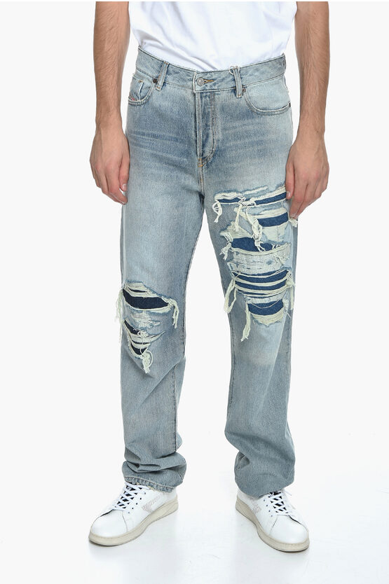 Diesel High-waisted D-rekiv Denims With Distressed Detail 22cm In Blue