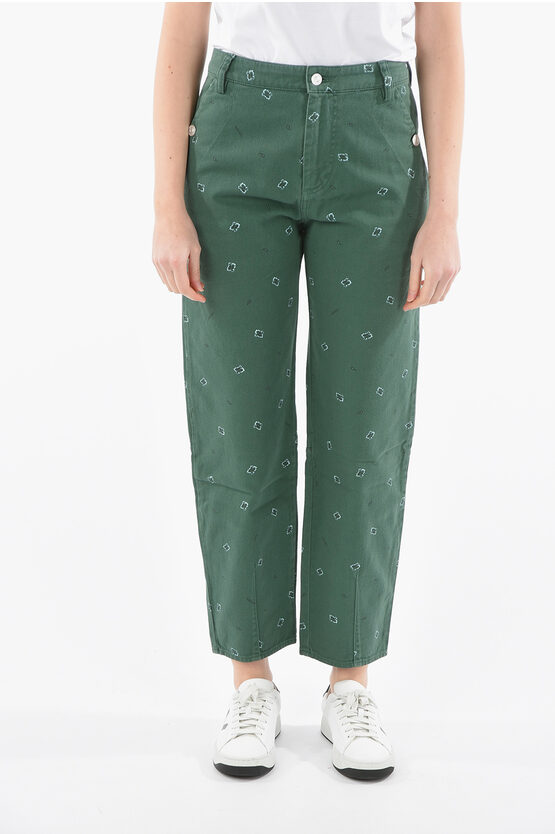 Kenzo High-waisted Denim Trousers With Bandana Print 18cm In Green