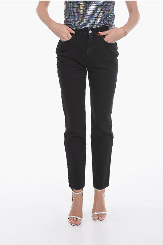 Alexander Mcqueen High-waisted Denims With Straight-leg And Side Fringe 17cm In Black