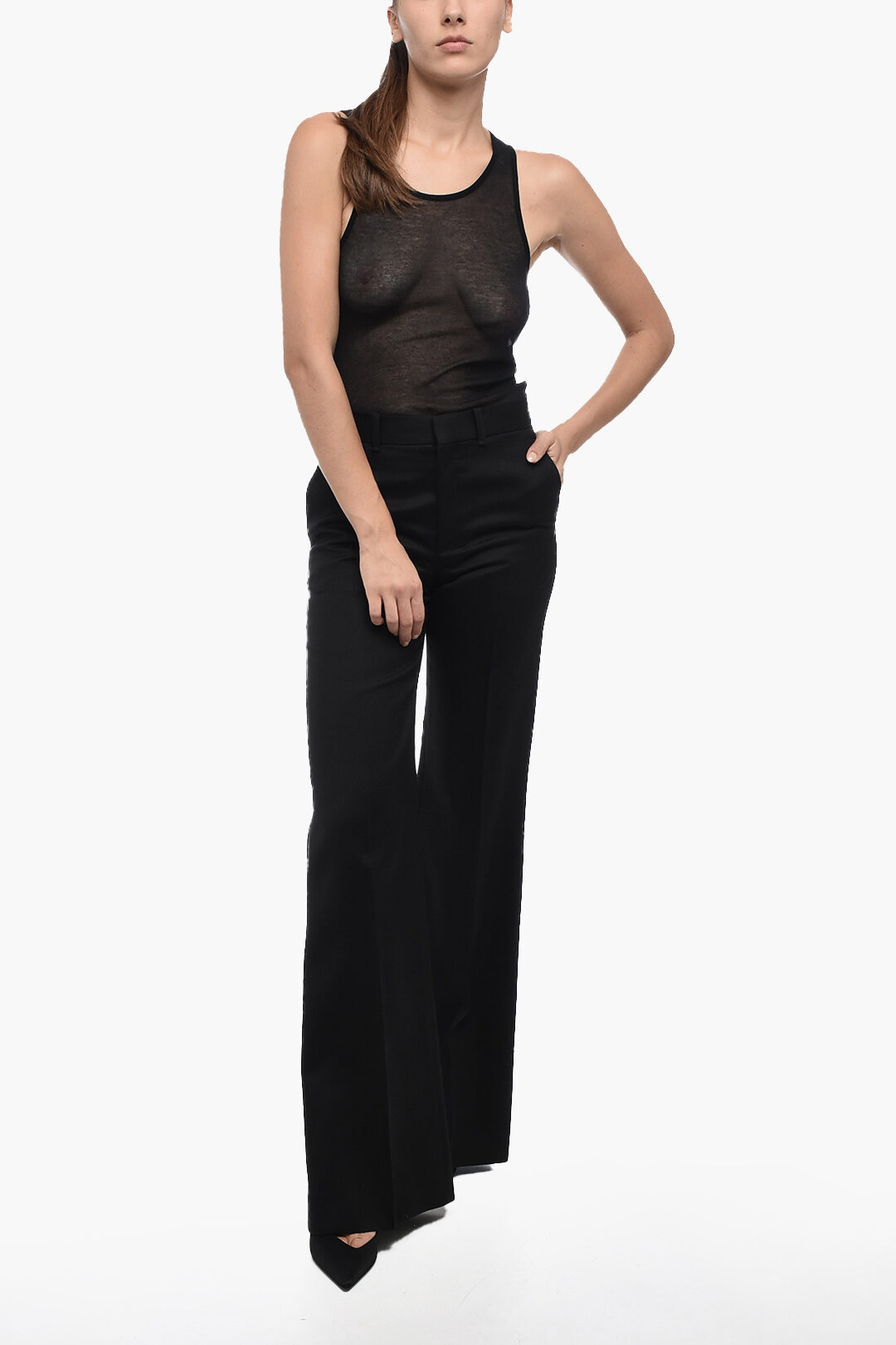 Chloe High-Waisted Flare-Fit Wool Pants women - Glamood Outlet
