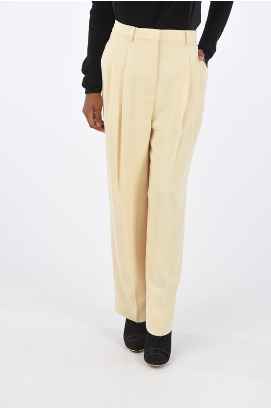 Shop Tory Burch High-waisted Flared Pants In Crepe Effect With Double-pleat