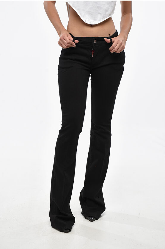 Dsquared2 High-waisted Flared Pants With Silver-tone Detail In Black