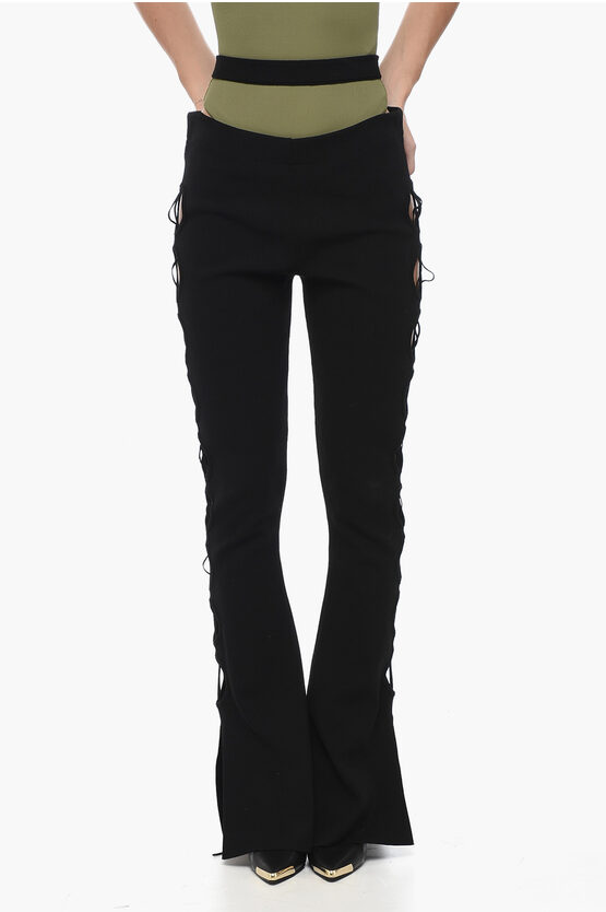 Shop Andreädamo High-waisted Knit Flared Pants With Cut-out Details