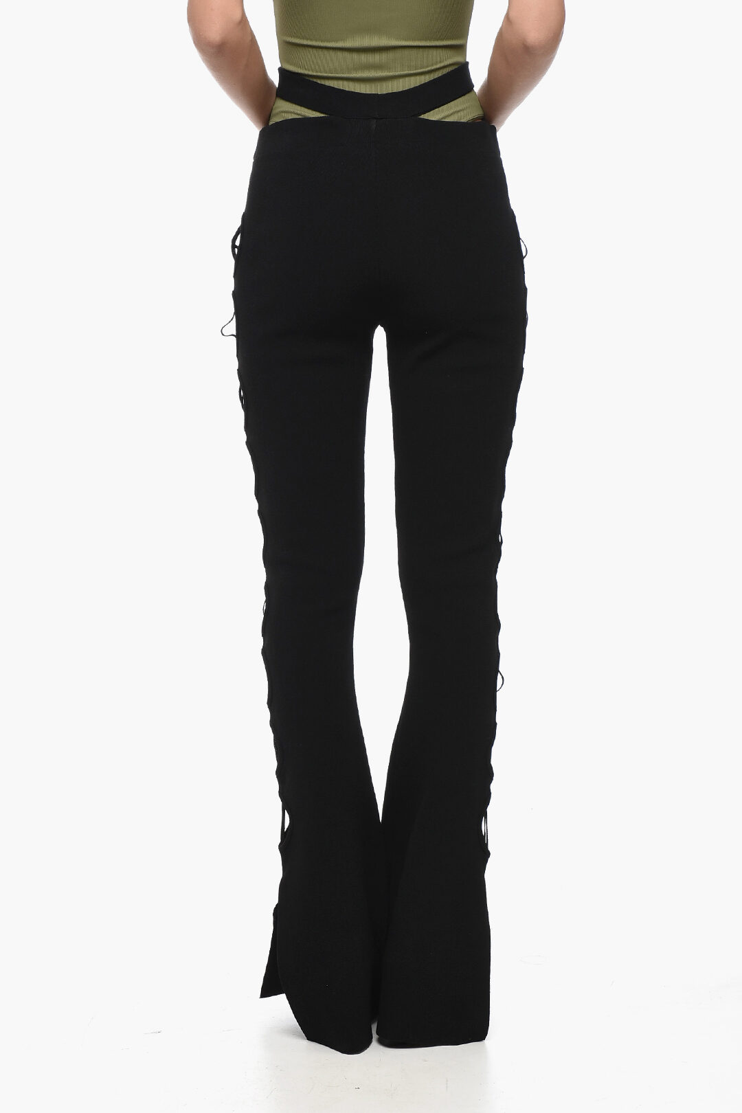 パンツ ANDREADAMO Ribbed flared trousers (ADPS23PA09947473 0473) ANDREĀDAMO High-waisted Knit Flared Pants with Cut-out
