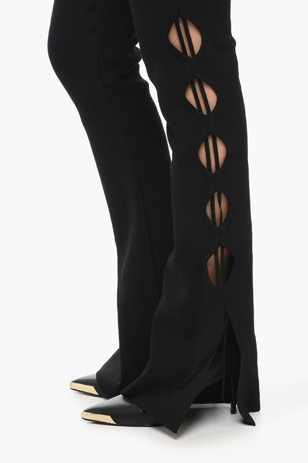 パンツ ANDREADAMO Cut out pants with lacing (ADFW22PA08770476 002) ANDREĀDAMO High-waisted Knit Flared Pants with Cut-out