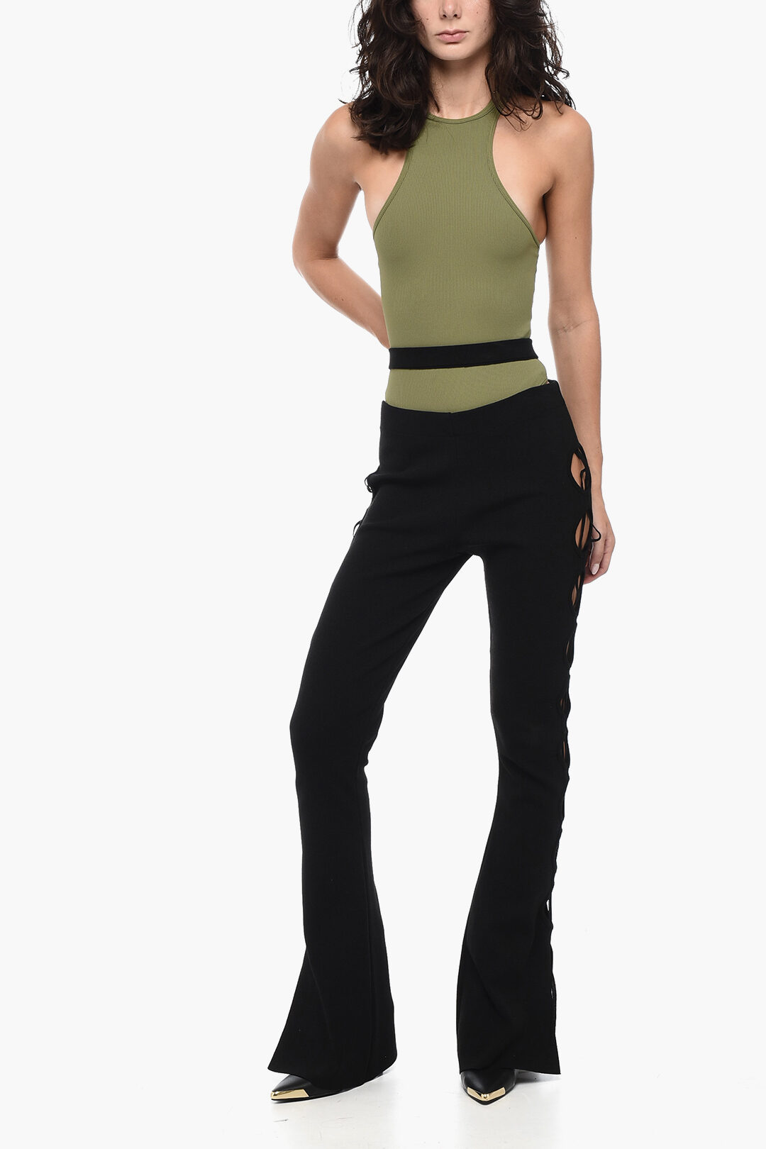 ANDREĀDAMO High-waisted Knit Flared Pants with Cut-out ANDREĀDAMO High-waisted Knit Flared Pants with Cut-out