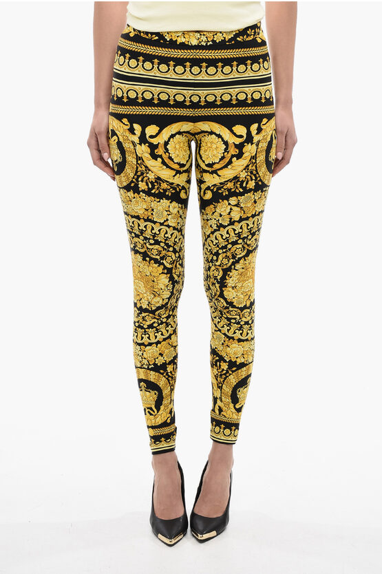Shop Versace High-waisted Leggings With Barocco Pattern