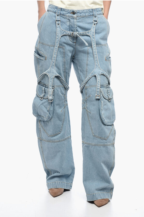 Shop Off-white High Waisted Light Wash Cargo Denims 26 Cm