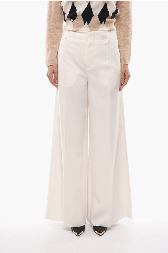 Super Blond High Waisted Palazzo Trousers With Belt Loops In Neutral