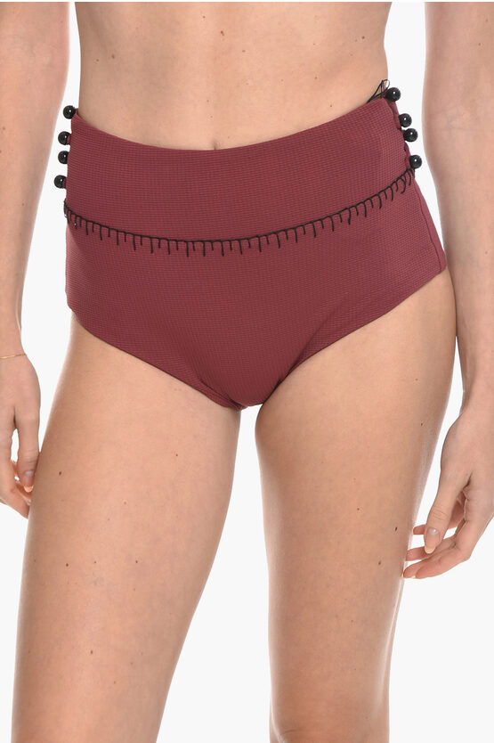 Marysia High-waisted Salento Bikini Bottom With Side Buttons In Brown