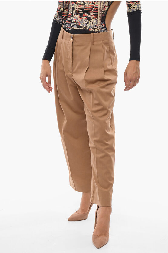 Momoní High-waisted Single Pleat Lille Cropped Pants In Brown