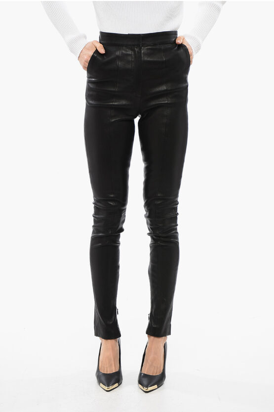 Balmain High-waisted Skinny Fit Leather Pants In Black