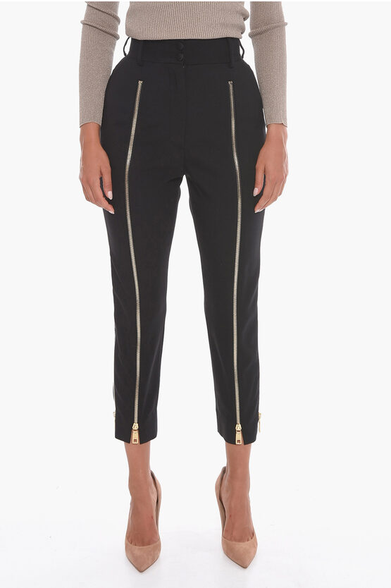 Dolce & Gabbana High-waisted Stirrup Trousers With Zip Detailing In Black