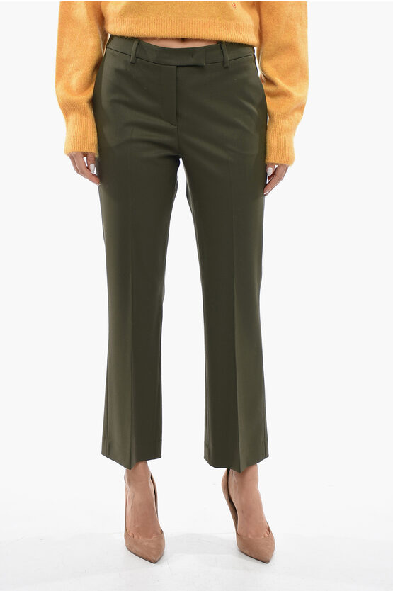 Ql2 High Waisted Straight Fit Wool Pants In Green