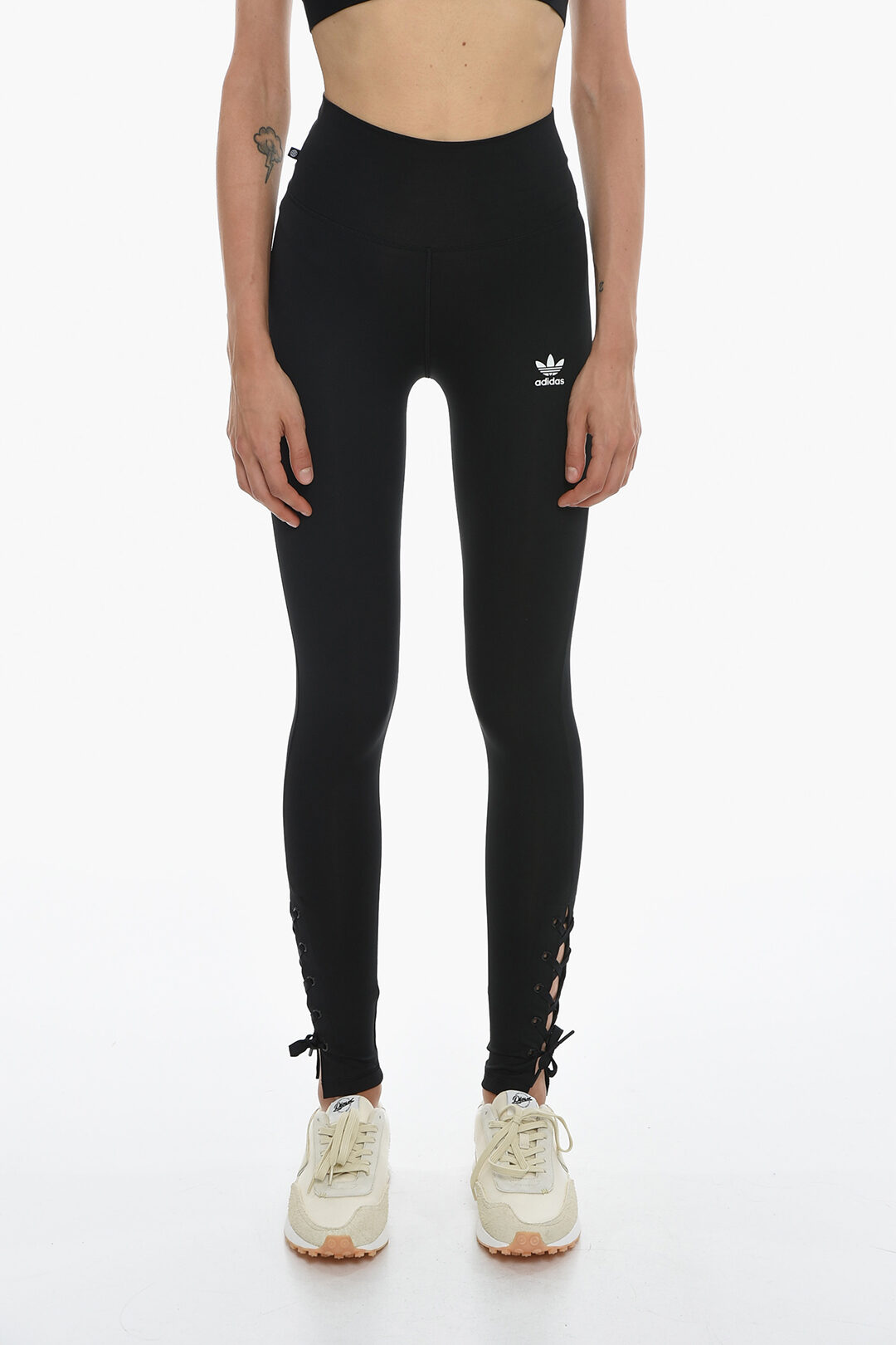 High-Waisted Tight Fit Leggings with Lace-up Detail