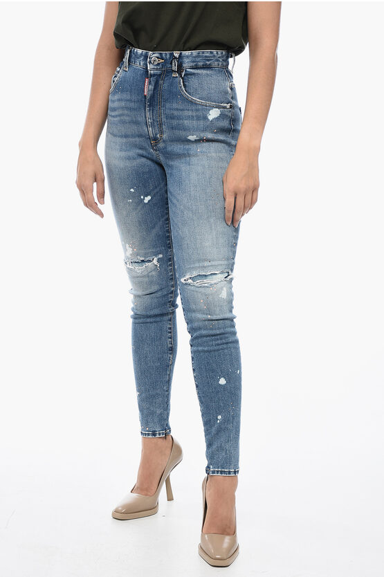 Dsquared2 High Waisted Twiggy Denims With Aci-wash Effect 12cm