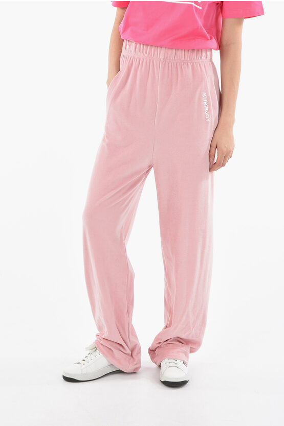 Khrisjoy High-waisted Velour Joggers With Logo Print In Pink