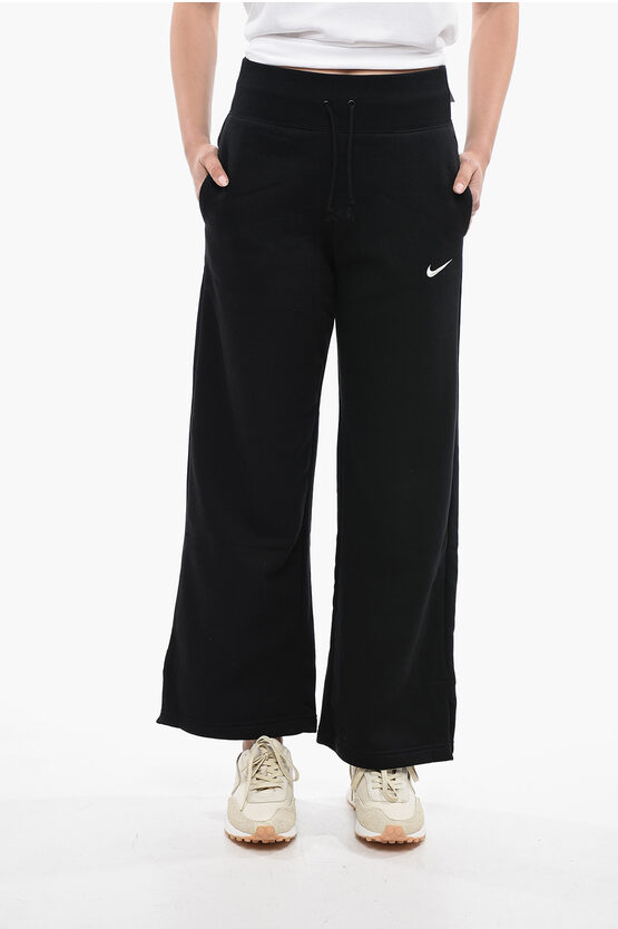 Nike High-waisted Wide Leg Casual Trousers In Black