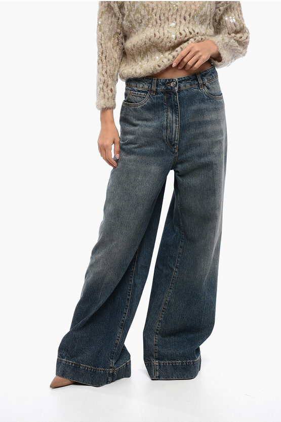 Etro High-waisted Wide Leg Denims With Stone Wash 33cm In Blue