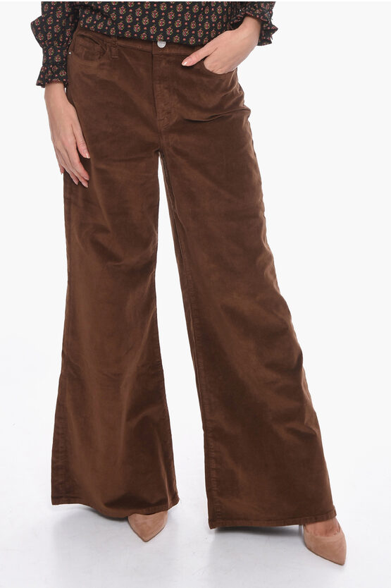 Frame High-waisted Wide Leg Velour Palazzo Trousers In Brown