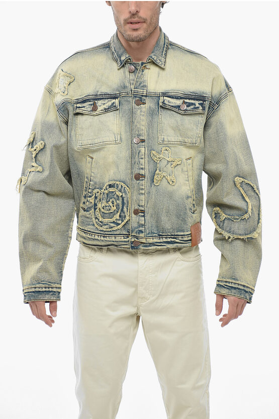 Shop Untitled Artworks Hippie Washed Denim Jacket With Patches