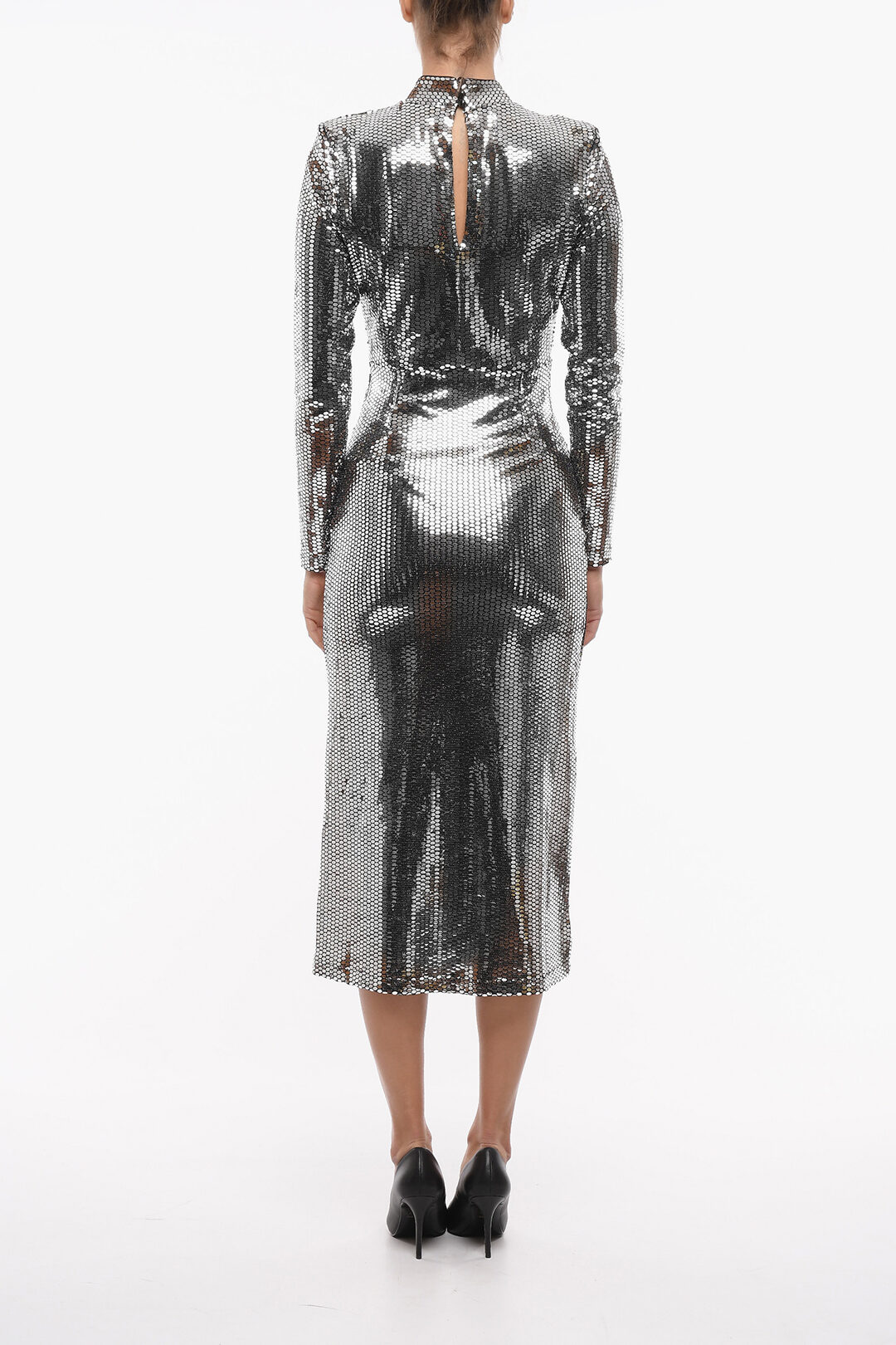 Notes du Nord Holographic Effect EZRA Midi Dress with Decorative ...