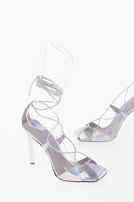 Attico Holographic Effect Leather Adele Lace-up Sandals Heel 11.5cm In White