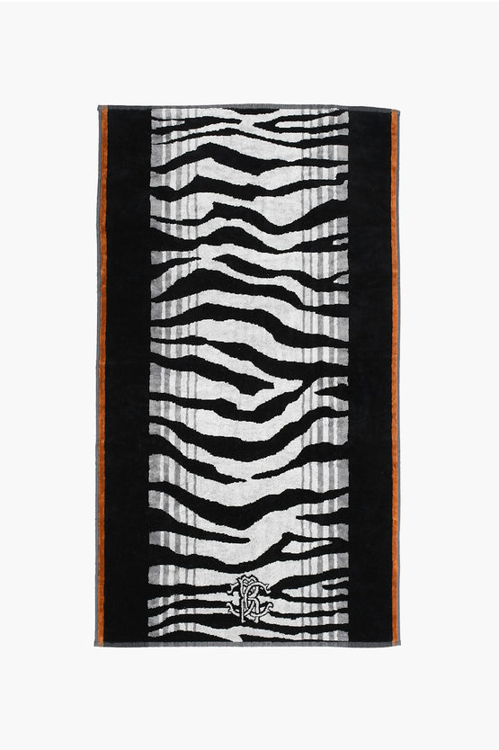 Roberto Cavalli Home 60x110cm Zebra Patterned Cotton Bath Sheet In Black