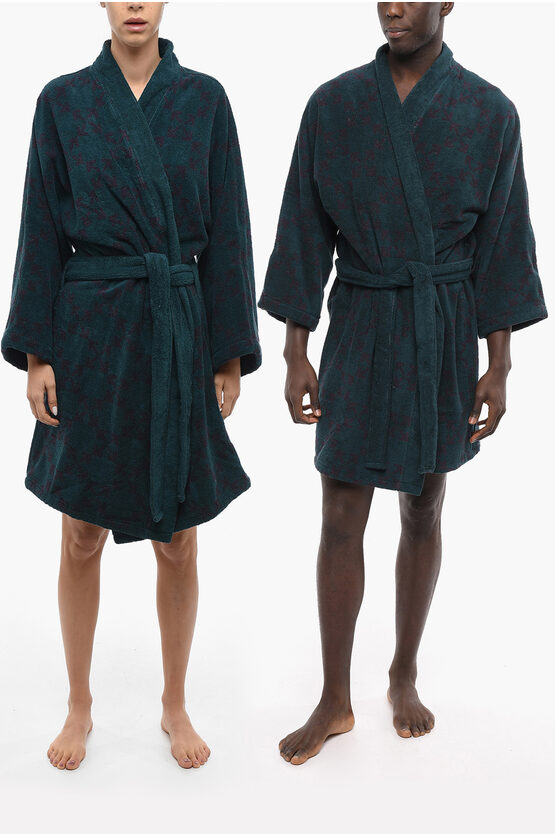 Off-white Home Terry Arrow Unisex Bathrobe With Belt In Blue
