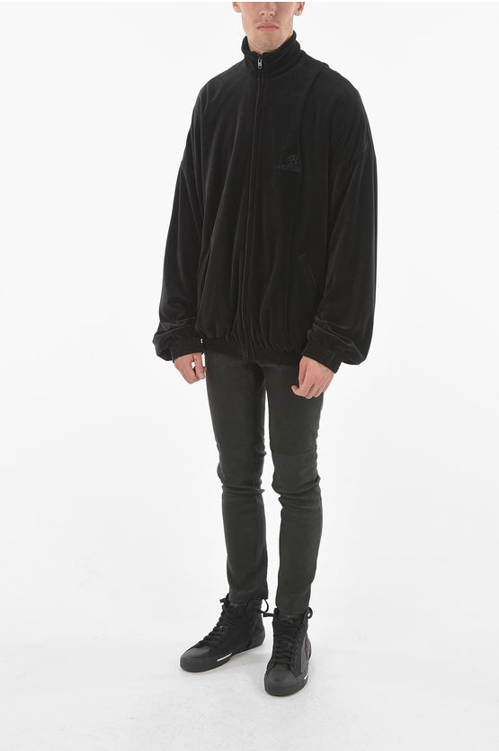 Balenciaga HOMEWEAR Velour Oversized Zip-up Sweatshirt with